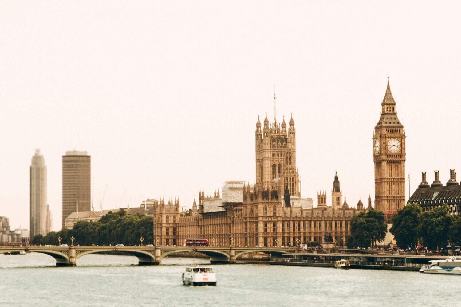 View of the Palace of Westminster and Big Ben beside the River Thames in London