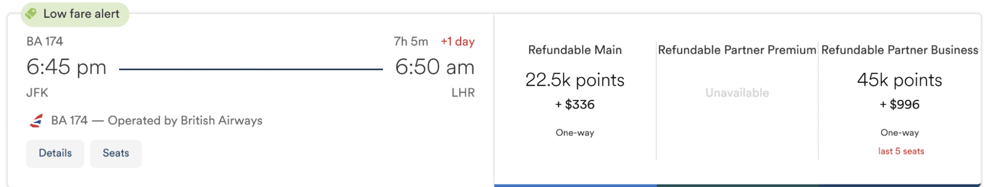 British Airways business class flight from New York (JFK) to London (LHR) using Atmos Rewards.