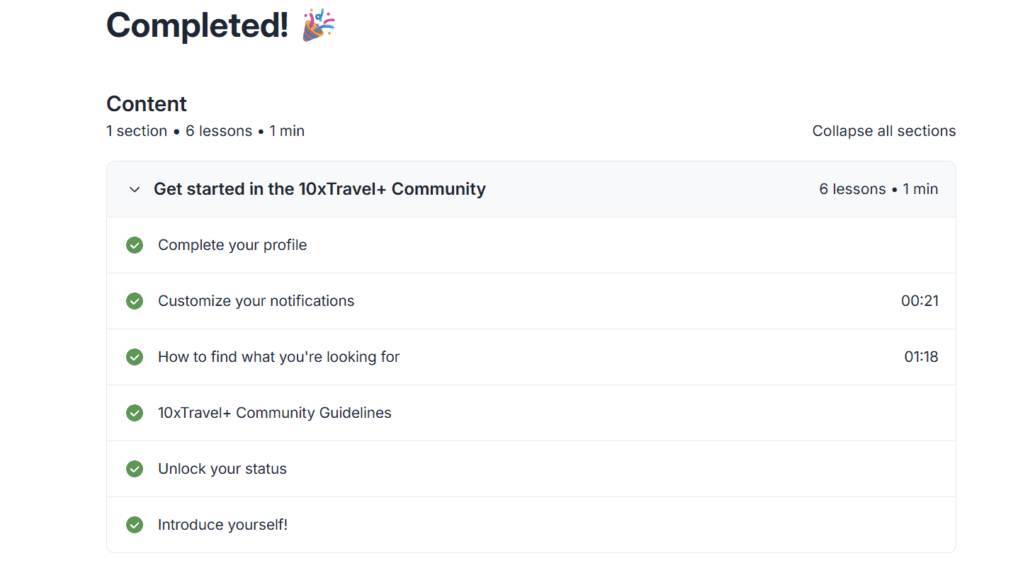 10xTravel+ Completed Welcome Checklist