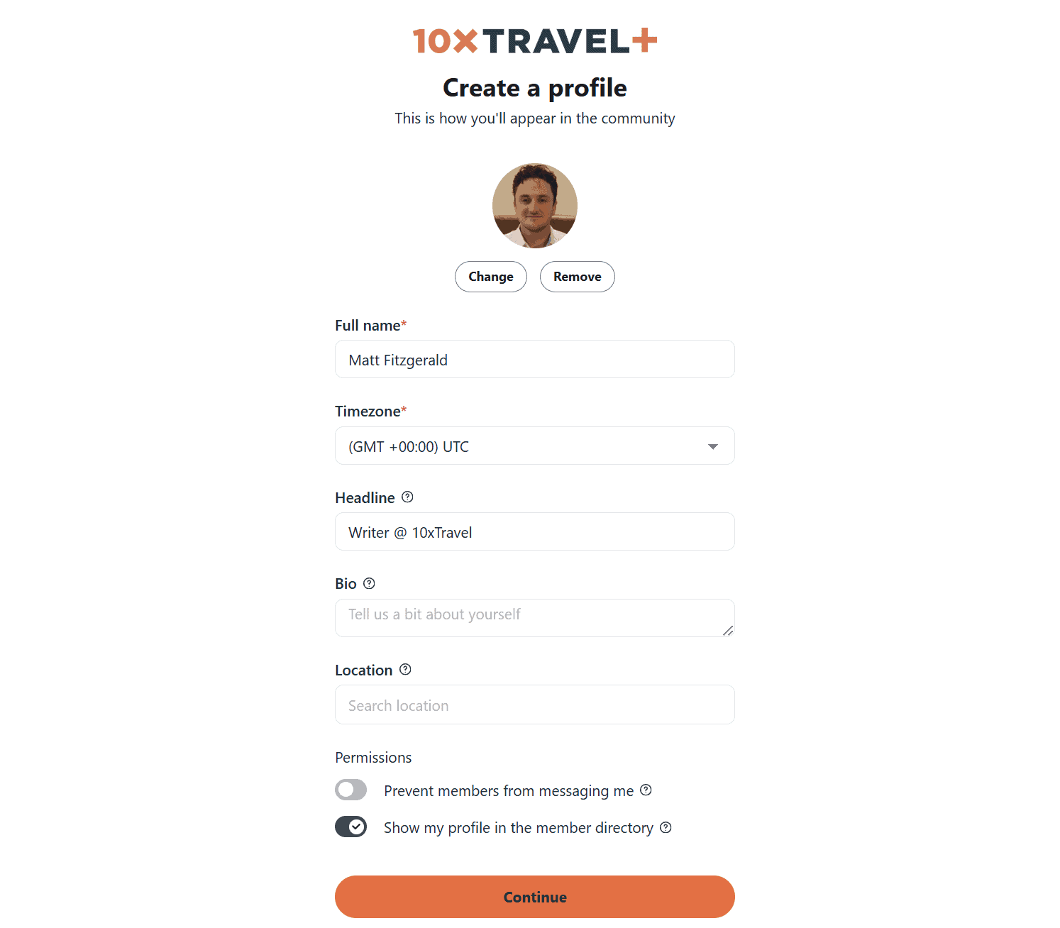 10xTravel+ Create Profile